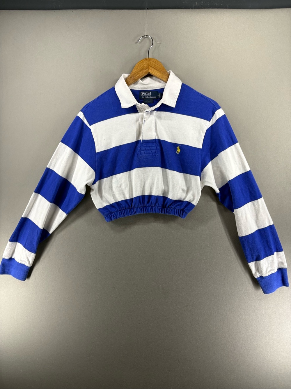Vintage Polo Ralph Lauren Women Custom Fit Cropped Sz Large Striped Rugby LS
